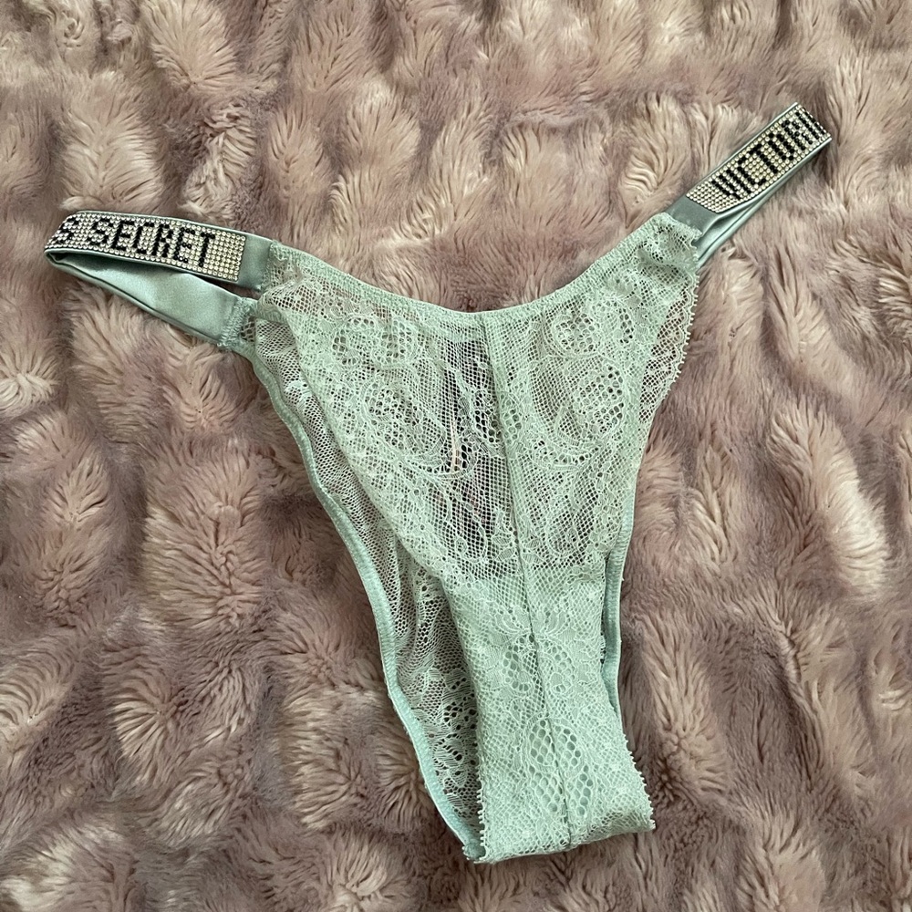 Victoria's Secret Lace Panties in Mint Rhinestone Size Medium New